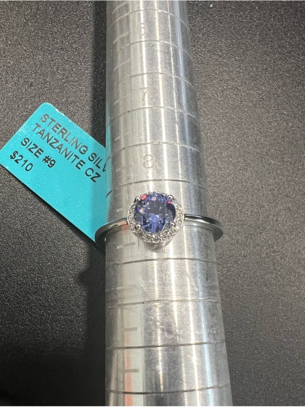 Sterling Silver Tanzanite CZ Halo Ring - Purple - Size 9